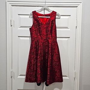 White House Black Market rose print jacquard and flare dress